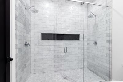 Contemporary Shower with Vertical Tile Pattern